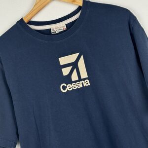Cessna Shirt Mens Large Blue Red Canoe Flag Patch Aviation Airplane Graphic Tee